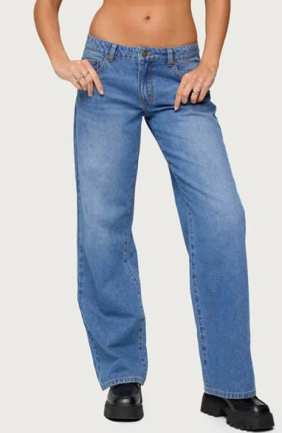 Edikted Nikoletta Straight Leg Low Rise Blue Wash Jeans