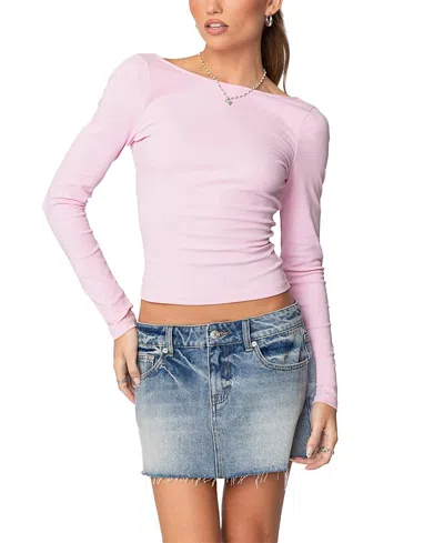 Edikted Nila Backless Boat Neck Top In Pink