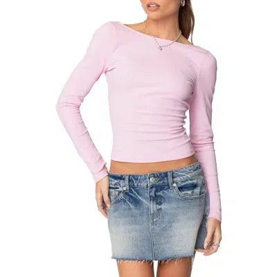 Edikted Nila Open Back Bow Long Sleeve Top In Pink