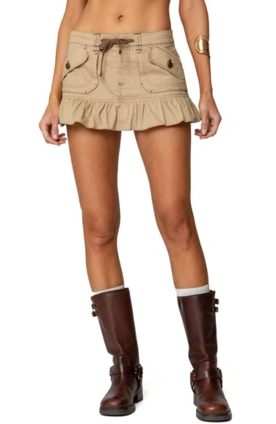 Edikted Ninna Cotton Peplum Miniskirt In Tan