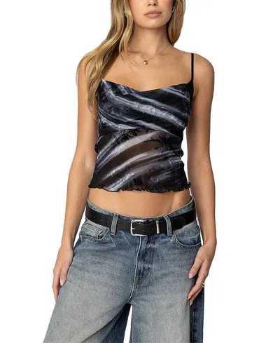 Edikted Nitney Printed Nylon Tank Top In Black