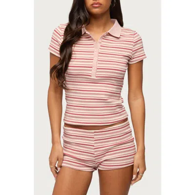 Edikted Noelia Striped Polo Top In Pink
