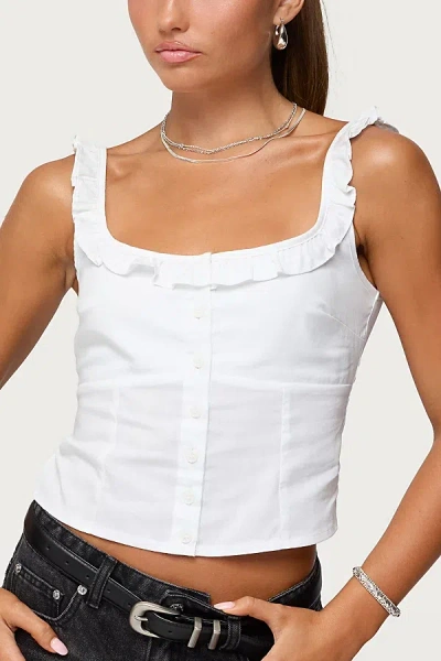 Edikted Noga Ruffle Crop Button-up Shirt In White