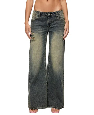 Edikted Noor Distressed Low Rise Baggy Jeans In Gray