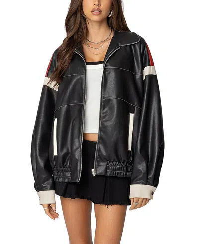Edikted North Star Faux Leather Bomber Jacket In Mix
