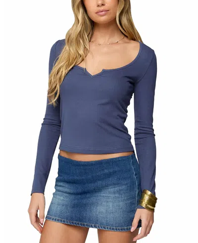 Edikted Notch Scoop Neck Long Sleeve Top In Burgundy