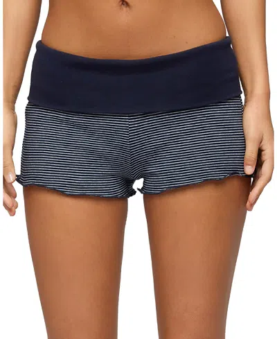Edikted Nour Contrast Striped Foldover Shorts In Blue