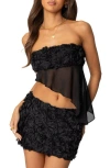Edikted Nya Asymmetric Strapless Chiffon Top In Black