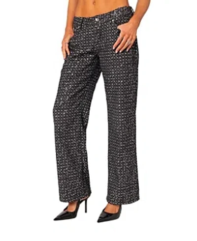 EDIKTED NYAH SEQUIN LOOSE FIT JEANS IN BLACK