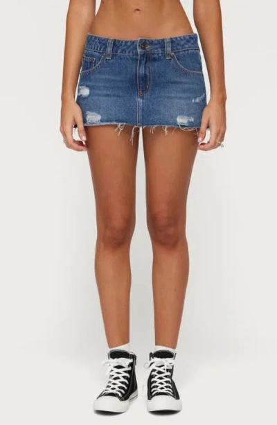 Edikted Nylah Frayed Low Rise Denim Skort In Multi