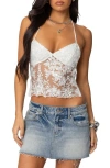 Shop Edikted Nyx Sheer Lace Backless Top In White