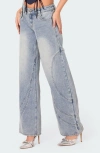 Edikted Oaklynn Stitch Detail Wide Leg Jeans In Light-blue