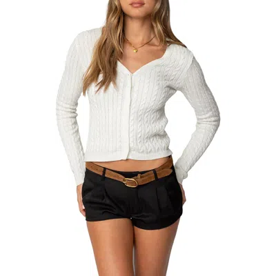 Edikted Odelia Cable Knit Cardigan In White