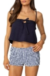 Edikted Odette Tie Front Crop Top In Navy
