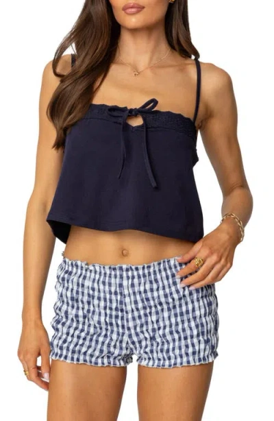 Edikted Odette Tie Front Crop Top In Navy