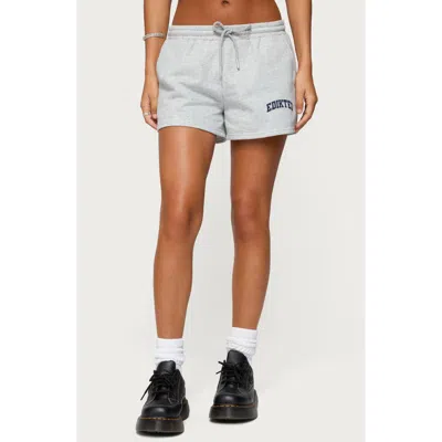 Edikted Off Duty Cotton Blend Graphic Sweat Shorts In Gray