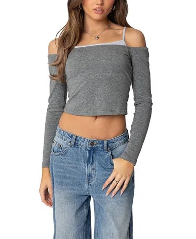 EDIKTED OFF SHOULDER LAYERED LONG SLEEVE TOP