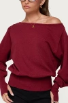 Edikted Off Shoulder Oversized Sweater In Burgundy, Women's At Urban Outfitters