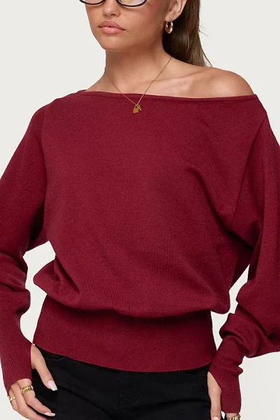 Edikted Off Shoulder Oversized Sweater In Burgundy, Women's At Urban Outfitters