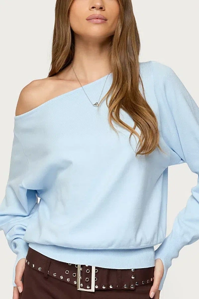 Edikted Off Shoulder Oversized Sweater In Light/blue, Women's At Urban Outfitters