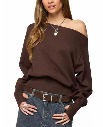 Edikted Off Shoulder Oversized Sweater In Multi