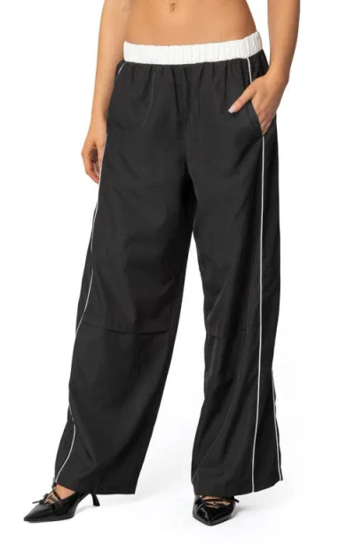 Edikted Ofir Contrast Waist Track Pants In Black-and-white