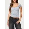 Edikted Oleana Gathered Bust Stretch Cotton Top In Gray
