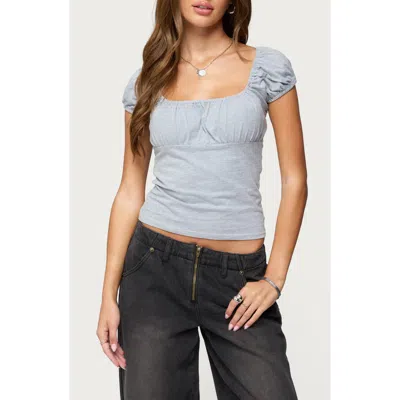 Edikted Oleana Gathered Bust Stretch Cotton Top In Gray