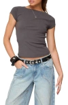 Edikted Oliana Ribbed Boat Neck T-shirt In Gray