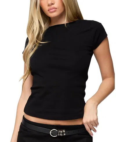 Edikted Oliana Ribbed Boat Neck T-shirt In Black
