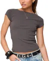 Edikted Oliana Ribbed Boat Neck T-shirt In Gray