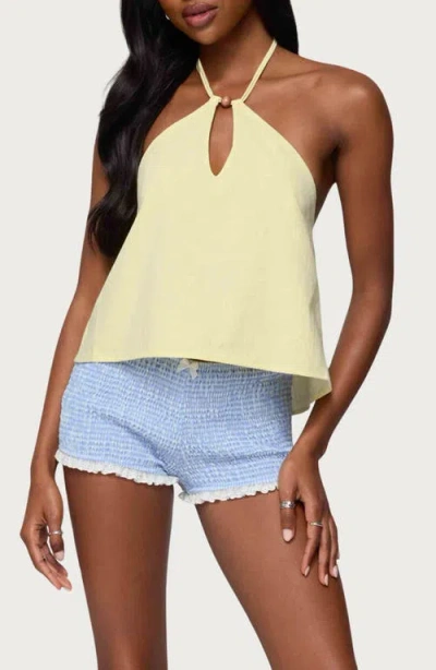 Edikted Oliviana Linen Look Halter Top In Yellow