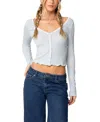 Edikted Ollie Pointelle Button-up Top In Light Blue