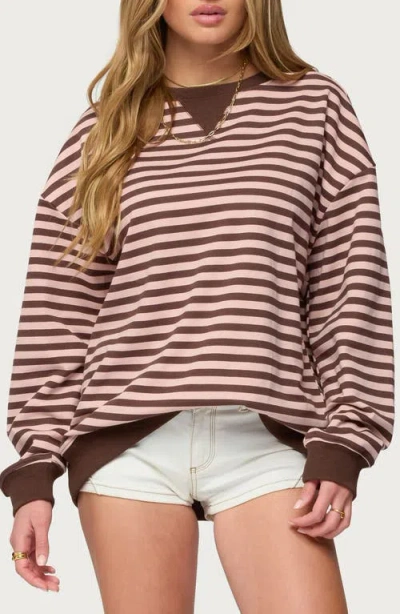 Edikted Onda Stripe Oversize Sweatshirt In Brown