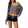 Edikted One-shoulder Long Sleeve Crop Top In Gray