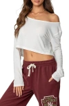 Edikted One-shoulder Long Sleeve Crop Top In White