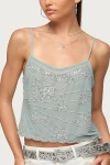 Edikted Opal Bead & Sequin Chiffon Tank Top In Sage, Women's At Urban Outfitters In Gray