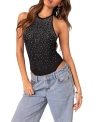 Edikted Women's Open Back Mesh Rhinestone Bodysuit In Black