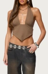 Edikted Open Back Triangle Halter Top In Brown