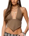 Edikted Open Back Triangle Halter Top In Brown