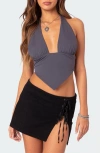 Edikted Open Back Triangle Halter Top In Dark-gray