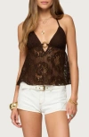 Edikted Sheer Crochet Babydoll Halter Top In Brown