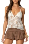Edikted Sheer Crochet Babydoll Halter Top In Cream