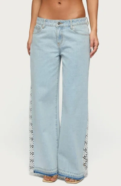 Edikted Open Stitch Low Rise Wide Leg Jeans In Blue