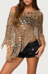Edikted Open Stitch Sequin Fringe Poncho In Multi