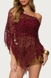 Edikted Open Stitch Sequin Fringe Poncho In Burgundy