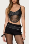 Edikted Ora Metallic Fringe Crop Top In Black