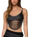 Edikted Ora Metallic Fringe Crop Top In Black