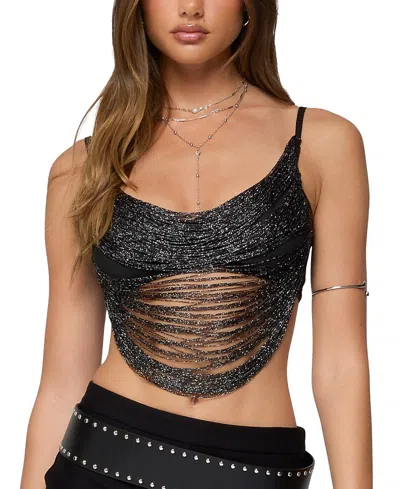 EDIKTED ORA METALLIC FRINGED BRA TOP