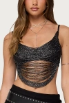 Edikted Ora Metallic Fringe Crop Top In Black